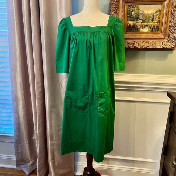 EUC Sonia by Sonia Rykiel Green Square Neck Babydoll Dress Size T3 or US Size 10 - Picture 2 of 5